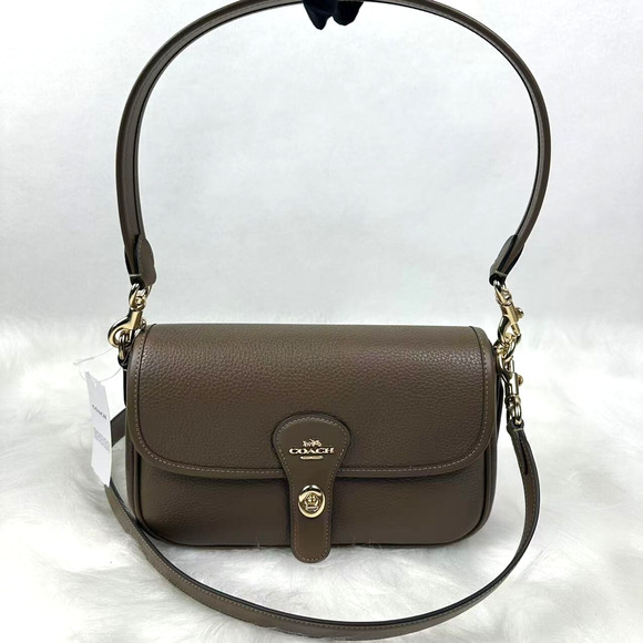 COACH Hadley Shoulder Bag Crossbody In Leather Gold/Dark Stone CY683 NWT - Picture 1 of 11